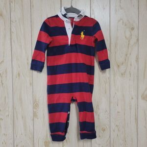 Ralph Lauren Red Navy Rugby Striped Collared Jumpsuit Coverall
